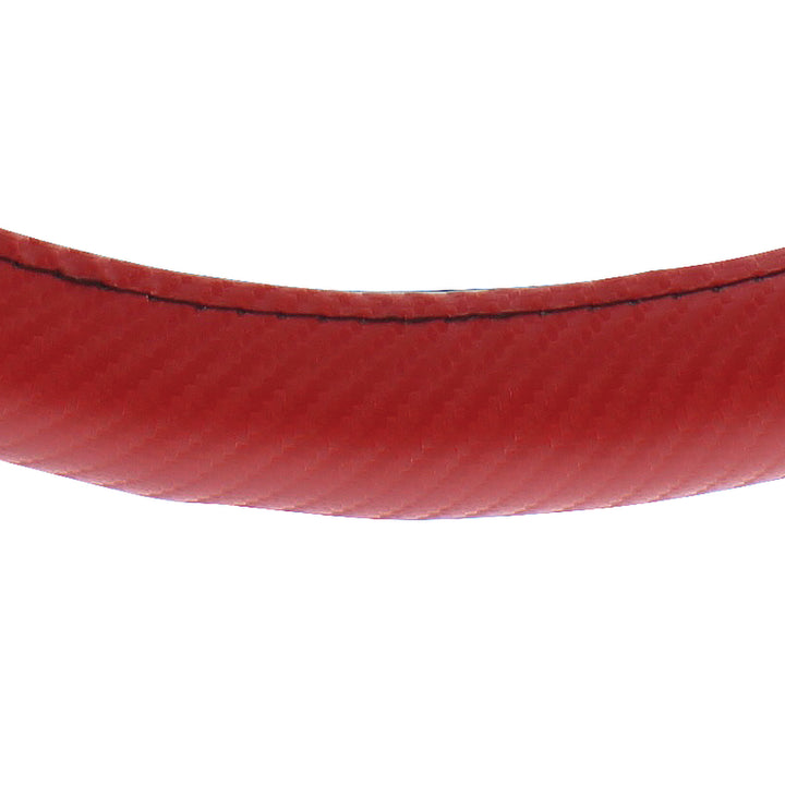 18" Carbon Fiber Pattern Steering Wheel Cover - Red Stitching