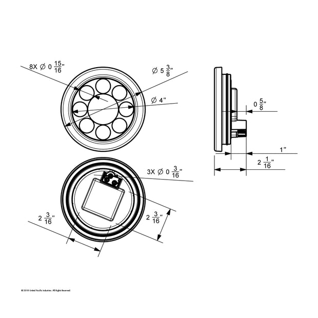 12 LED 4" Round Light Kit (Stop, Turn & Tail) - Red LED/Red Lens