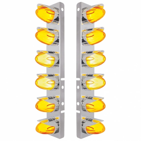SS Front Air Cleaner Brkt With 12X Amber Hi/Lo LED GloLight Watermelon Grakon Light &amp; Visor For Peterbilt-Amber Lens