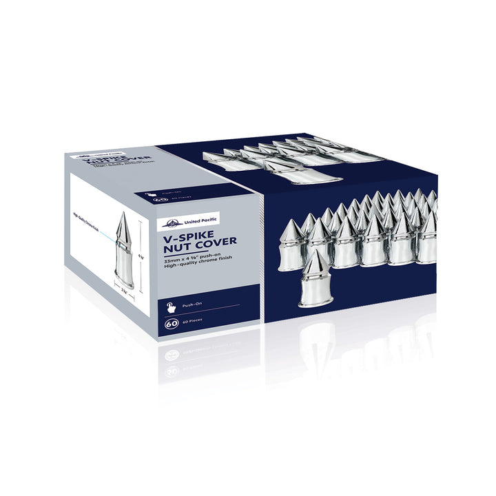 33mm X 4-3/8" Chrome Plastic V-Spike Nut Covers - Push-On (60-Pack)