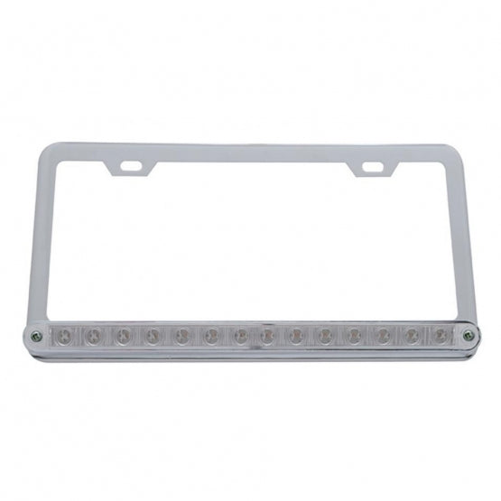 Chrome License Plate Frame With 14 LED 12" Light Bar - Red LED/Clear Lens