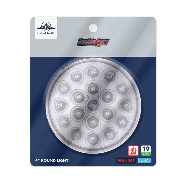 19 LED 4" Round Double Fury Light (Stop, Turn, Tail) With Warning Light - Red & Amber LED/Clear Lens
