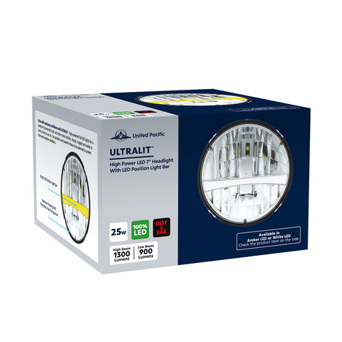ULTRALIT - High Power LED 7" Headlight With White Position Light Bar