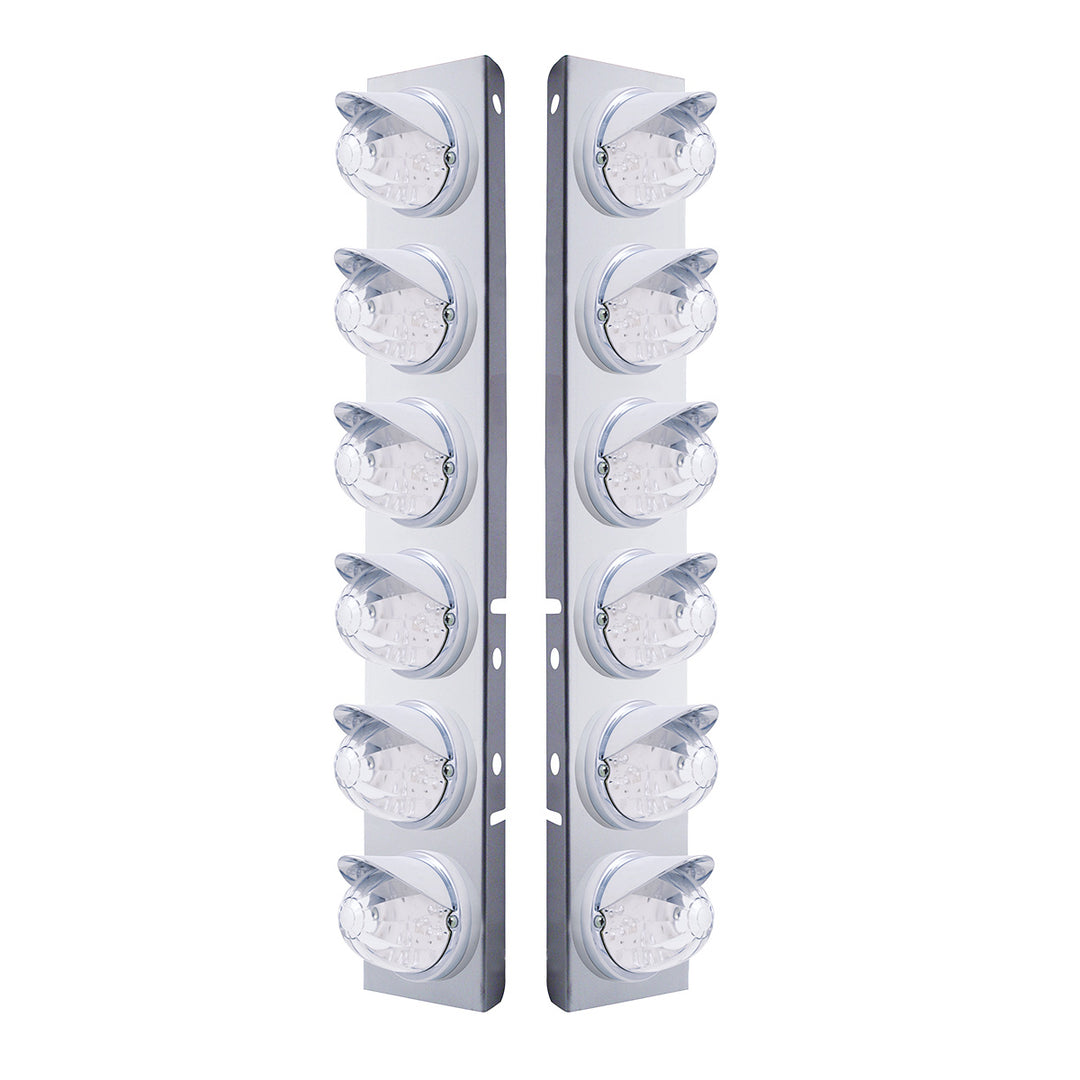 SS Front Air Cleaner Bracket W/12X 17 LED Watermelon Lights &amp; Visors For Peterbilt -Amber LED/Clear Lens