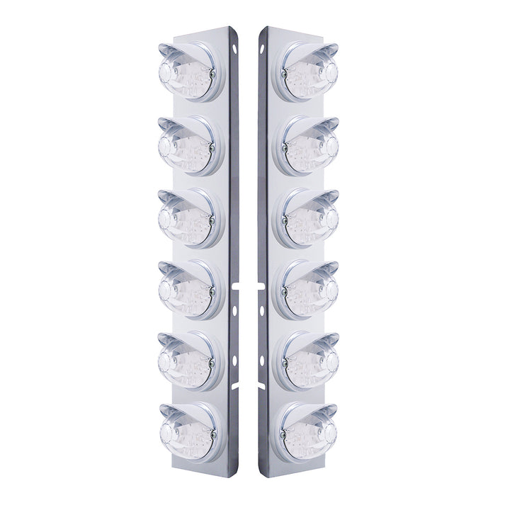 SS Front Air Cleaner Bracket W/12X 17 LED Watermelon Lights &amp; Visors For Peterbilt -Amber LED/Clear Lens