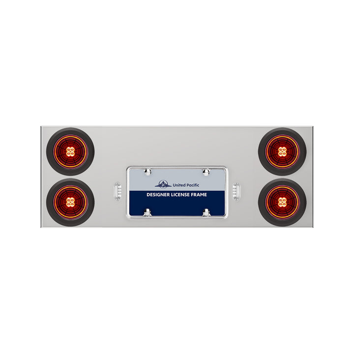 33-3/4" Stainless Rear Center Panel With 4X 13 LED 4" Abyss Lights &amp; Grommets - Red LED/Clear Lens