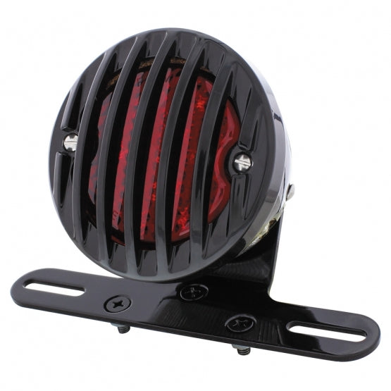 Motorcycle LED Rear Fender Tail Light With Gloss Black Grille Bezel - Red Lens