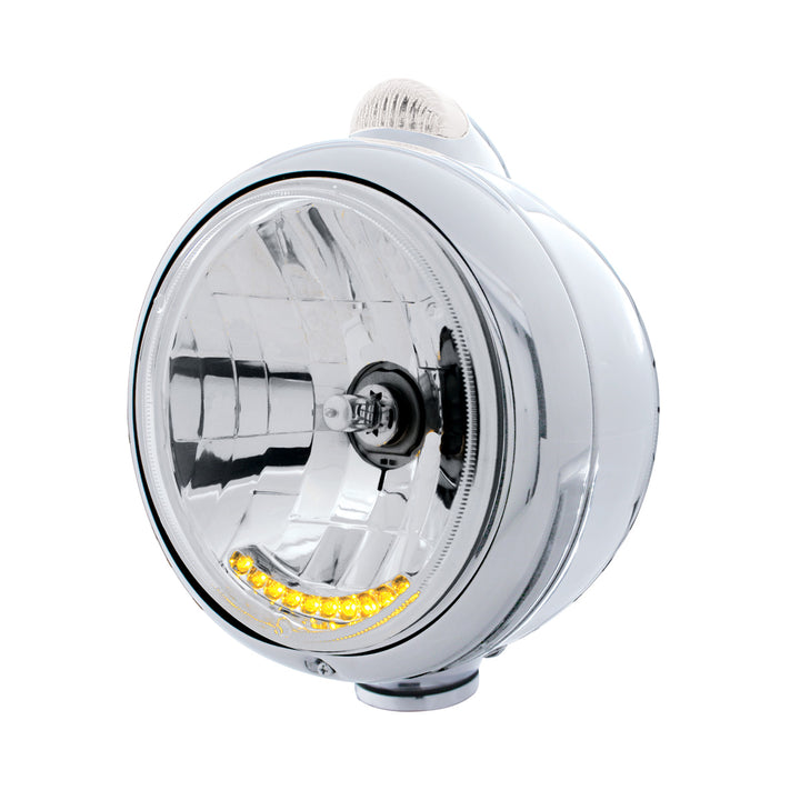 Stainless Steel Guide 682-C Headlight H4 With 6 Amber LED &amp; Dual Mode LED Signal-Clear Lens