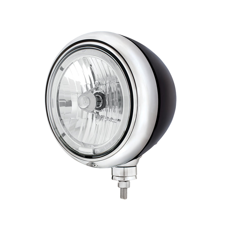 Black Guide Headlight 9007 Bulb With White LED Halo Rim