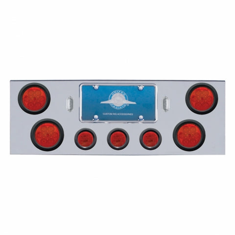 Chrome Rear Center Panel With 4X 7 LED 4" Reflector Lights & 3X 13 Red LED 2-1/2" Lights - Red LED/Red Lens