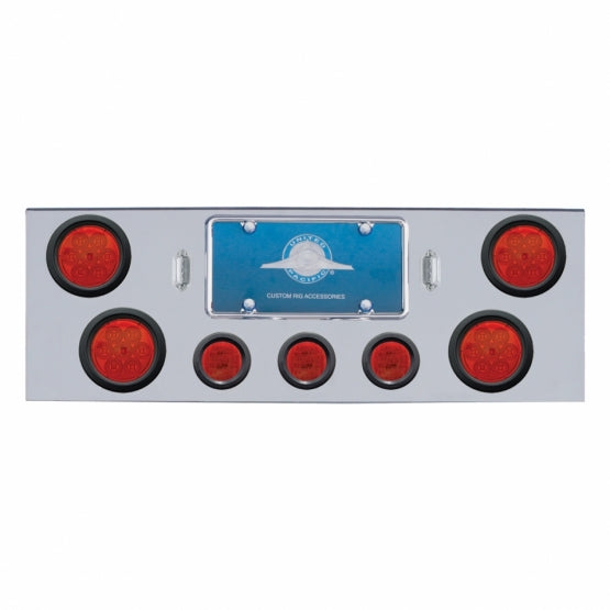Chrome Rear Center Panel With 4X 7 LED 4" Reflector Lights & 3X 13 Red LED 2-1/2" Lights - Red LED/Red Lens