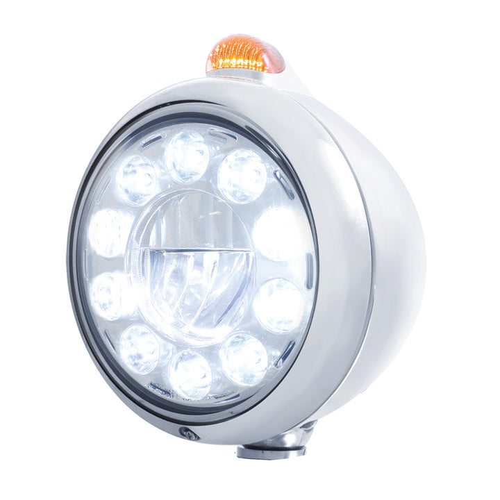 Stainless Steel Guide 682-C Headlight 11 LED Bulb &amp; Dual Mode LED Signal-Amber Lens