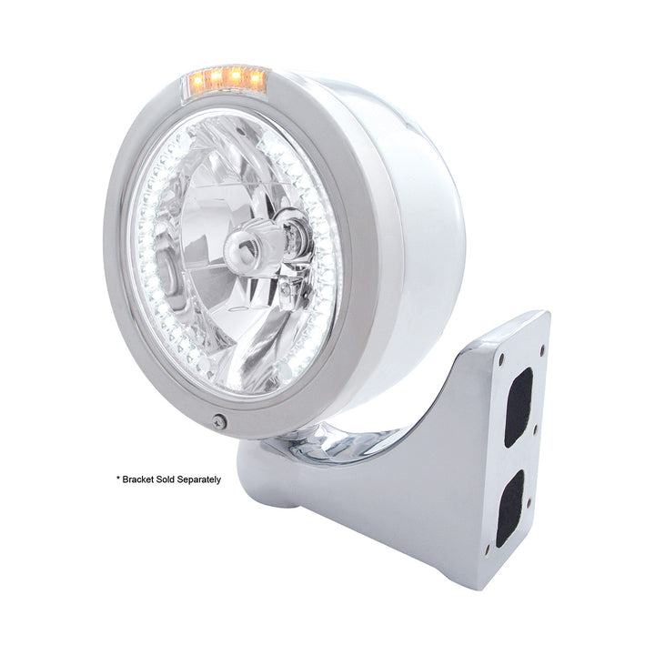 Stainless Steel Bullet Half Moon Headlight H4 With White LED &amp; Dual Mode LED Signal-Clear Lens