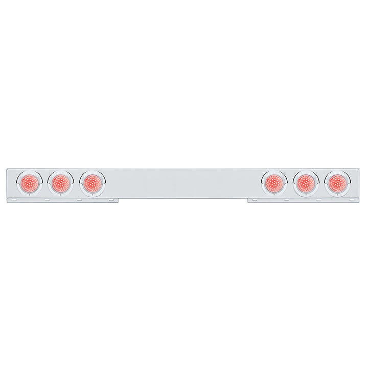Chrome 1 Piece Rear Light Bar With Six 36 LED 4" Lights &amp; Visors - Red LED/Clear Lens