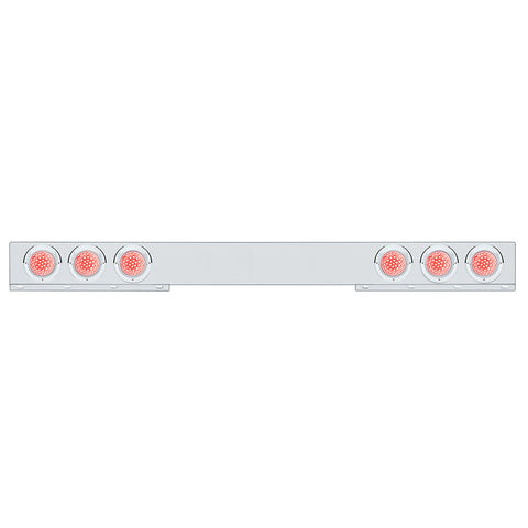 Chrome 1 Piece Rear Light Bar With Six 36 LED 4" Lights & Visors - Red LED/Clear Lens