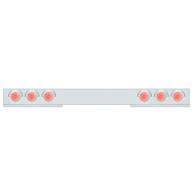Chrome 1 Piece Rear Light Bar With Six 36 LED 4" Lights & Visors - Red LED/Clear Lens
