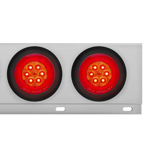 3-3/4" Bolt Pattern Chrome Spring Loaded Bar With 6X 4" 16 Red LED Turbine Lights - Red Lens (Pair)