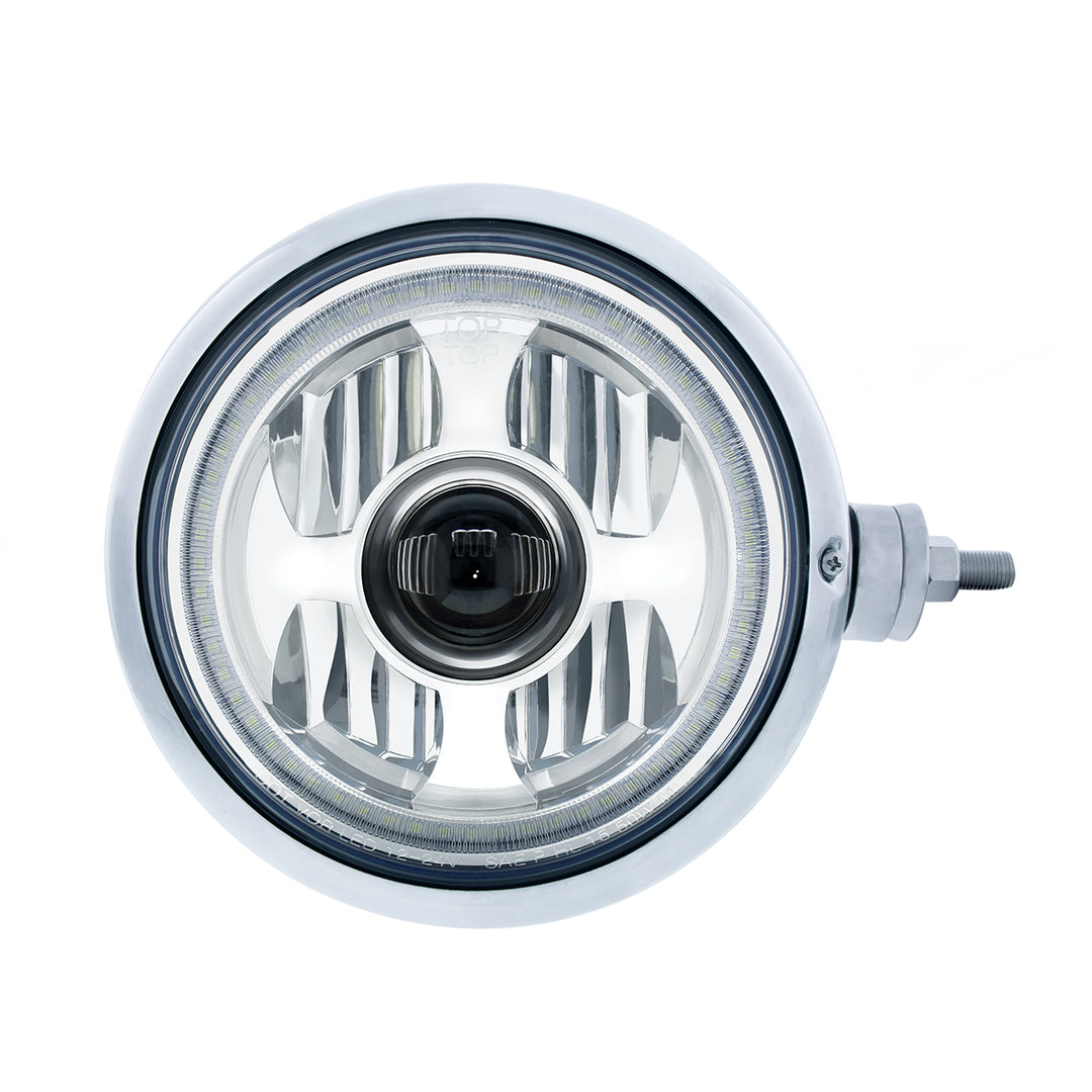 Chrome Guide 682-C Style Headlight Assembly W/LED Headlight &amp; Dual Color Position Light - R/H (Horizontal Mount)
