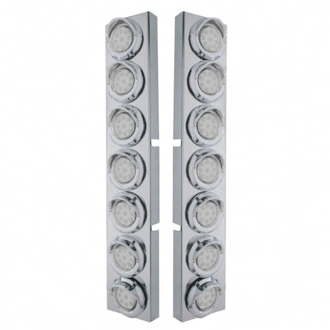 SS Front Air Cleaner Bracket With 14X 9 Amber LED 2" Reflector Lights & Visors For KW Trucks-Clear Lens