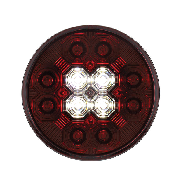 4" Round Combo Light With 12 LED Stop, Turn & Tail & 16 LED Back-Up - Red LED/Red Lens