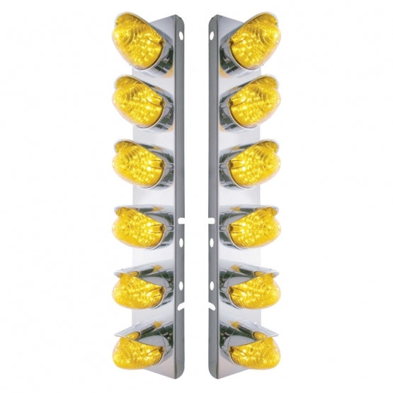 SS Front Air Cleaner Bracket With 12X 19 LED Beehive Lights &amp; Visors For Peterbilt-Amber LED &amp; Lens