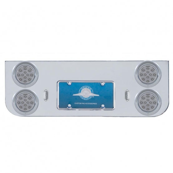 Chrome Rear Center Panel With Four 12 LED 4" Reflector Lights & Visors - Red LED/Clear Lens