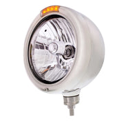 Stainless Steel Classic Headlight Crystal H4 Bulb & LED Turn Signal - Clear Lens