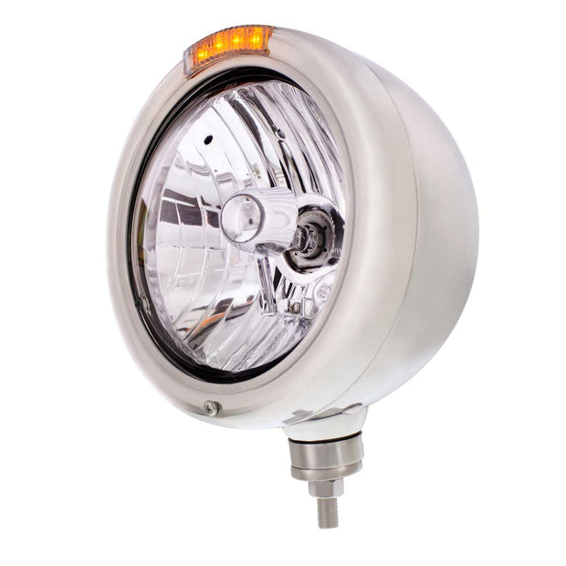 Stainless Steel Classic Headlight Crystal H4 Bulb & LED Turn Signal - Clear Lens