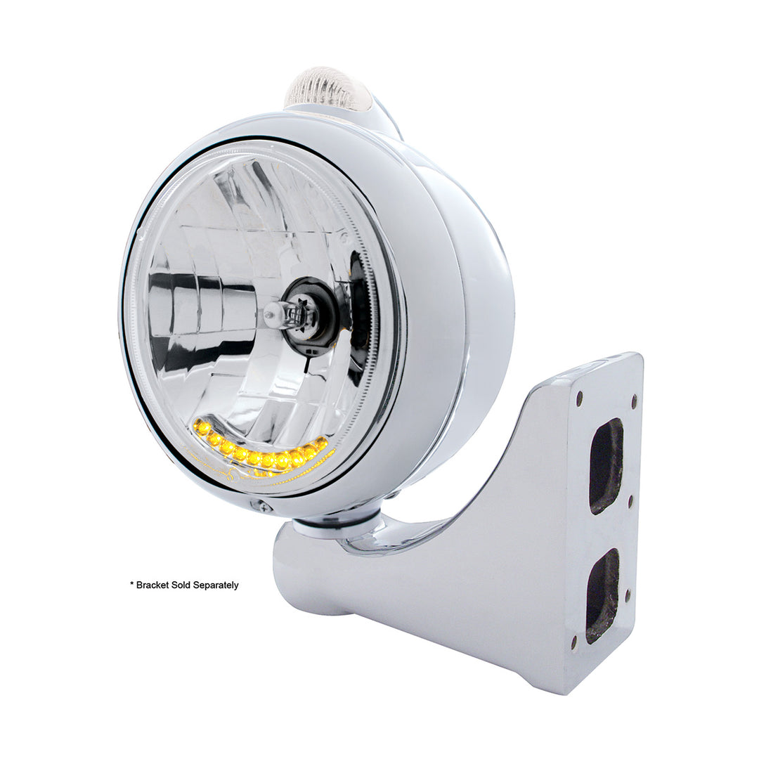 Stainless Steel Guide 682-C Headlight H4 With 6 Amber LED &amp; Dual Mode LED Signal-Clear Lens
