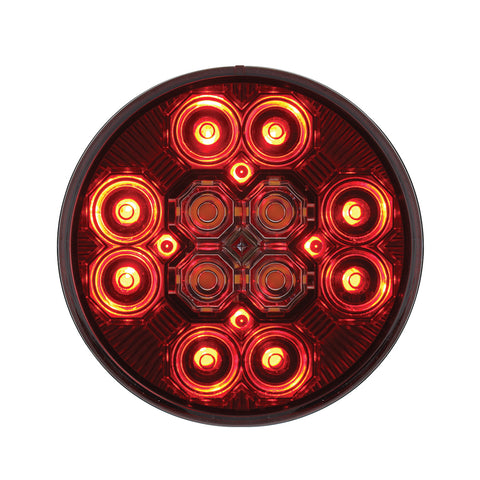 4" Round Combo Light With 12 LED Stop, Turn & Tail & 16 LED Back-Up - Red LED/Red Lens
