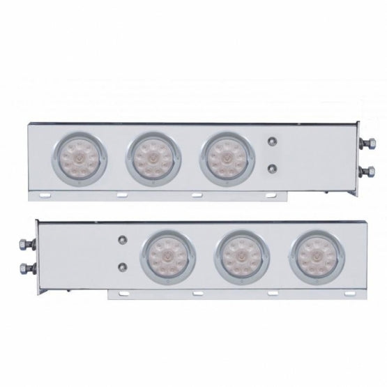 2" Bolt Pattern SS Spring Loaded Bar With 6X 4" 10 LED Lights &amp; Visors -Red LED/Clear Lens (Pair)