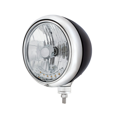 Black Guide 682-C Style Headlight H4 Bulb With 6 Amber LED