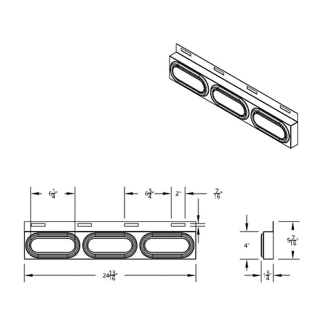 Stainless Top Mud Flap Plate With 3 Oval Lights & Grommet - Red Lens (Each)