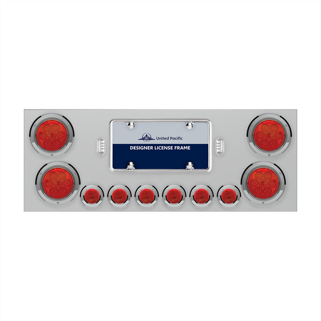 SS Rear Center Panel With 4X 7 LED 4" Reflector Lights &amp; 6X 9 LED 2" Lights -Red LED &amp; Lens