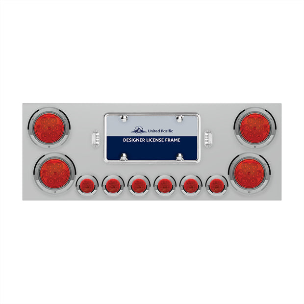 SS Rear Center Panel With 4X 7 LED 4" Reflector Lights & 6X 9 LED 2" Lights -Red LED & Lens