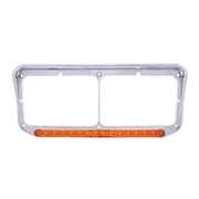 14 LED Chrome Rectangular Dual Headlight Bezel With Visor - Amber LED/Amber Lens