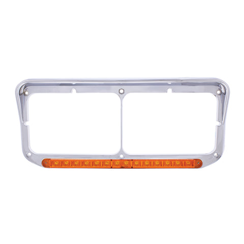 14 LED Chrome Rectangular Dual Headlight Bezel With Visor - Amber LED/Amber Lens