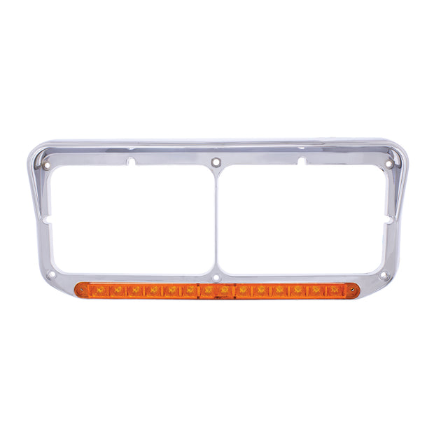 14 LED Chrome Rectangular Dual Headlight Bezel With Visor - Amber LED/Amber Lens
