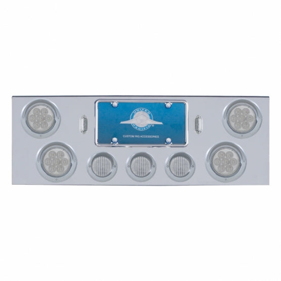 CR Rear Center Panel With 4X 7 LED 4" Reflector Light & 3X 13 LED 2-1/2" Light & Visor-Red LED/Clear Lens