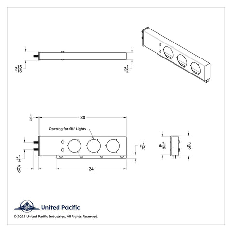 2-1/2" Bolt Pattern Chrome Spring Loaded Light Bar With 6X 4" Light Cutouts (Pair)