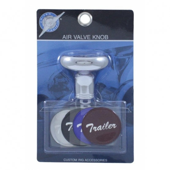 Deluxe Aluminum Screw-On Air Valve Knob With Multi-Color Glossy Trailer Sticker - Chrome