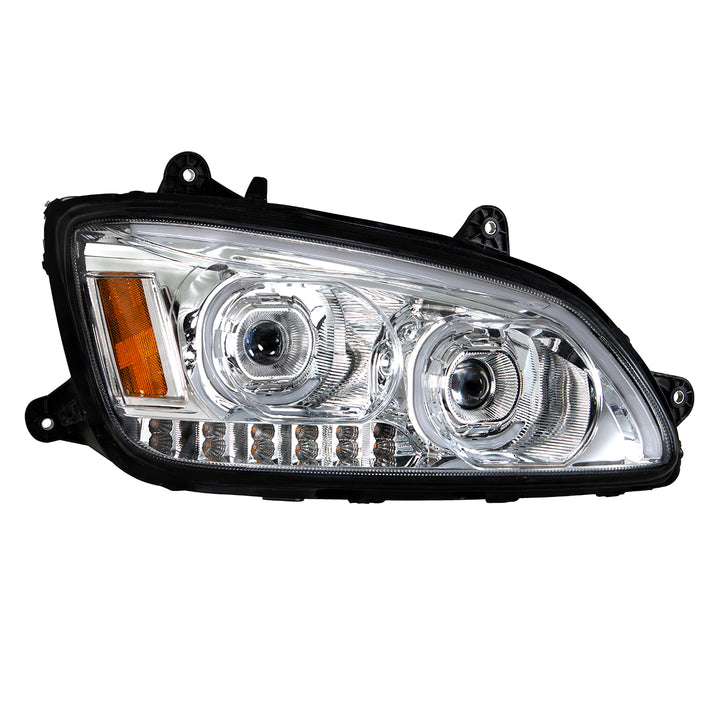 Chrome LED Headlight With LED Turn Signal &amp; LED Position Light Bar For 2008-2017 Kenworth T660 - Passenger