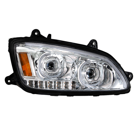 Chrome LED Headlight With LED Turn Signal & LED Position Light Bar For 2008-2017 Kenworth T660 - Passenger