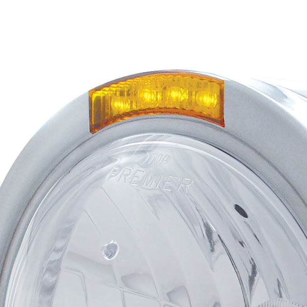 Stainless Steel Bullet Half Moon Headlight Crystal H4 Bulb & LED Turn Signal - Amber Lens