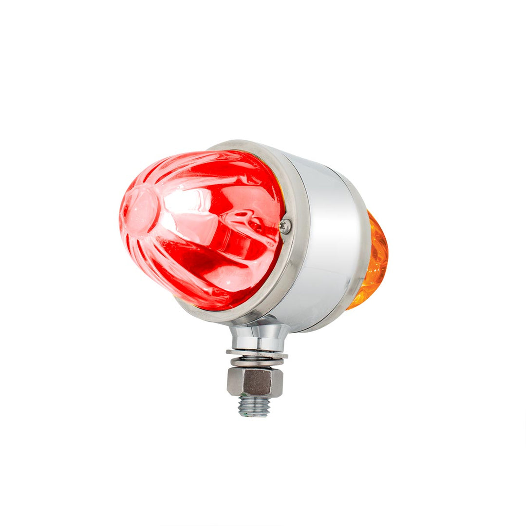 Star-Burst Chrome Double Face Glass Watermelon Light-Amber &amp; Red LED/Clear Lens