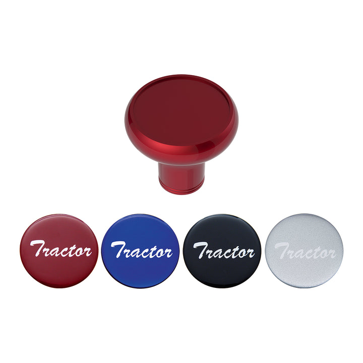 Deluxe Aluminum Screw-On Air Valve Knob With Multi-Color Glossy Tractor Sticker - Candy Red