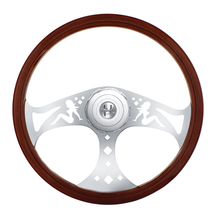 18" Chrome Lady Steering Wheel With Hub &amp; Horn Button Kit For Peterbilt (1998-2005) &amp; Kenworth (2001-2002)