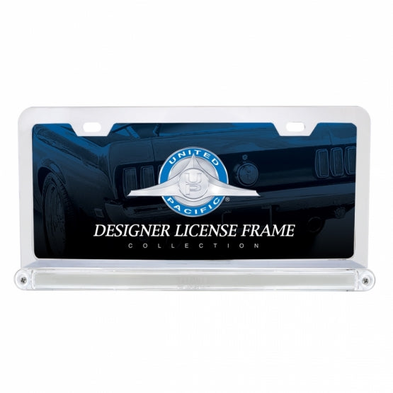 Chrome License Plate Frame With 24 LED 12" GloLight Bar - Red LED/Clear Lens