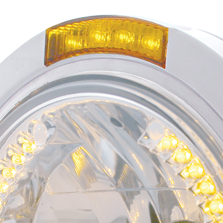 Stainless Steel Bullet Classic Headlight H4 With Amber LED &amp; Dual Mode LED Signal - Amber Lens