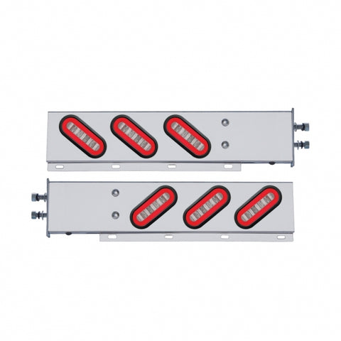 2-1/2" Bolt Pattern SS Spring Loaded Bar With 6X 22 Red LED 6" Oval GloLight & Grommet -Clear Lens (Pair)
